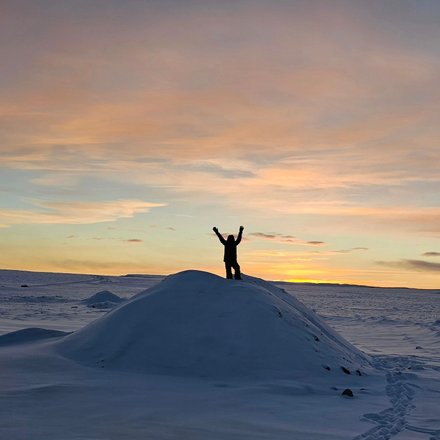 Photo by destinationnunavut, caption reads: Ring in 2025 with the serene beauty of Nunavut, a land of endless horizons and untouched landscapes. We wish you a year of memorable travel and adventure! 🌟

📍 Pond Inlet

📷: @raisingarcticfreamos