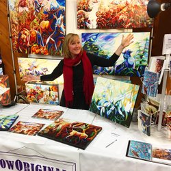 Photo by how_original_art, caption reads: Hey Fernie, it’s Market time! Come on down to the Fernie Community Centre for the Twilight Market happening tonight 5pm-9pm. So many amazing vendors here 
Also check out my awesome Christmas leggings🎄😂
ferniecraftfairs *
*
*
*
*
#howoriginalart #christmasshopping #ferniebc #originaloilpaintings #oilsoncanvas #buylocal #handmade #limitededitionprints #christmasleggings #2020calendar