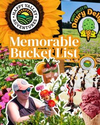 A vibrant collage featuring sunflowers, ice cream, and people enjoying outdoor activities. Text highlights "Memorable Bucket List" for adventure inspiration.