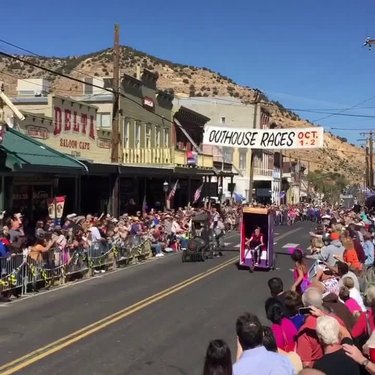 It's potty time! Outhouse Races are happening now. #virginiacity #outhouseraces #renotahoe #travelnevada